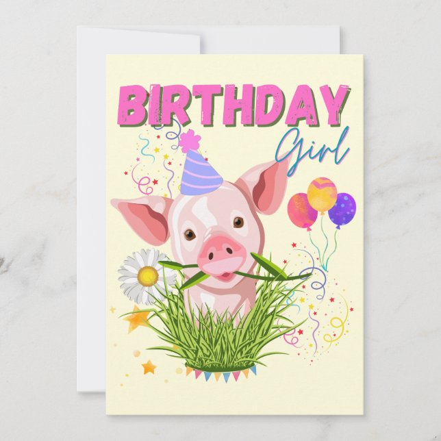 Pig Piggy Birthday Pink Girl Animals Lovers  Invitation (Front)