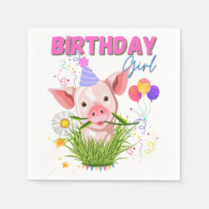 Pig Piggy Birthday Pink Girl Animals Lovers Napkin