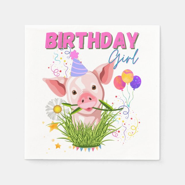 Pig Piggy Birthday Pink Girl Animals Lovers Napkin (Front)