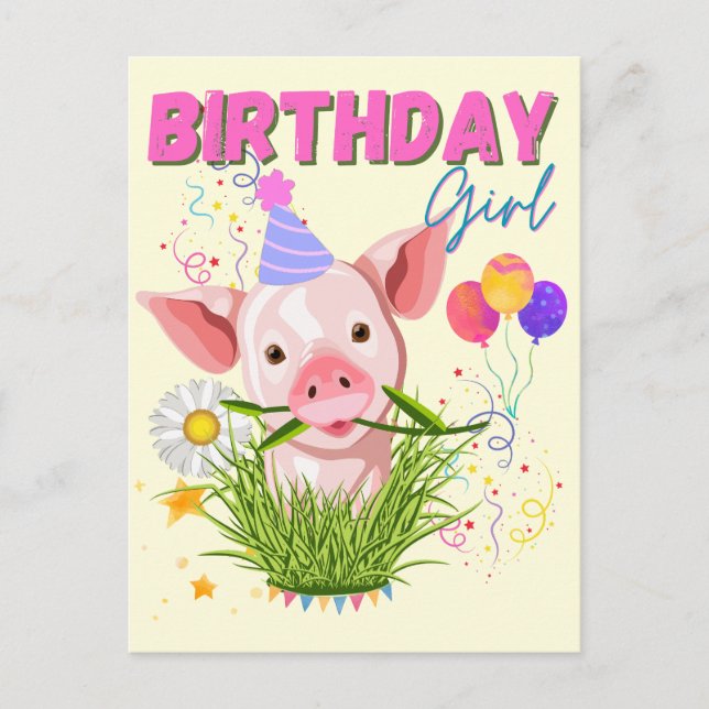 Pig Piggy Birthday Pink Girl Animals Lovers  Postcard (Front)