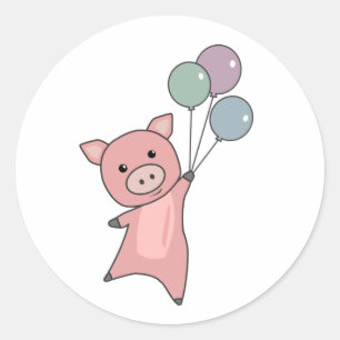 Pig Piglet Balloons Flies Cute Animals Classic Round Sticker