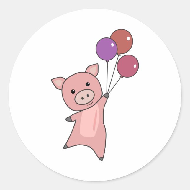 Pig Piglet Balloons Flies Cute Animals Classic Round Sticker (Front)