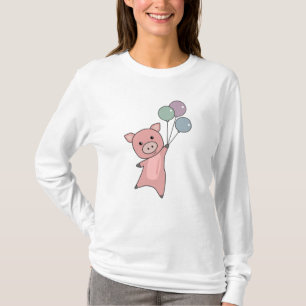 Pig Piglet Balloons Flies Cute Animals T-Shirt
