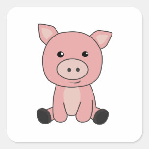 Pig Piglet Cute Animals For Kids Pink Square Sticker