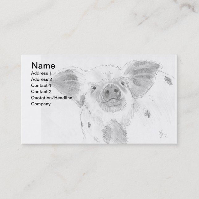 Pig Piglet Pencil Drawing Sketch Farmer Business Card (Front)