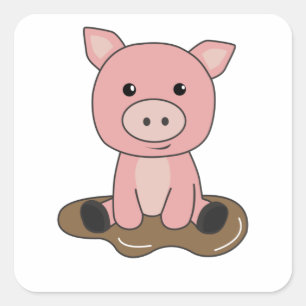 Pig Piglet Piglet Mud Puddle Mud Square Sticker