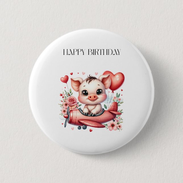 Pig Pilot Birthday 6 Cm Round Badge (Front)