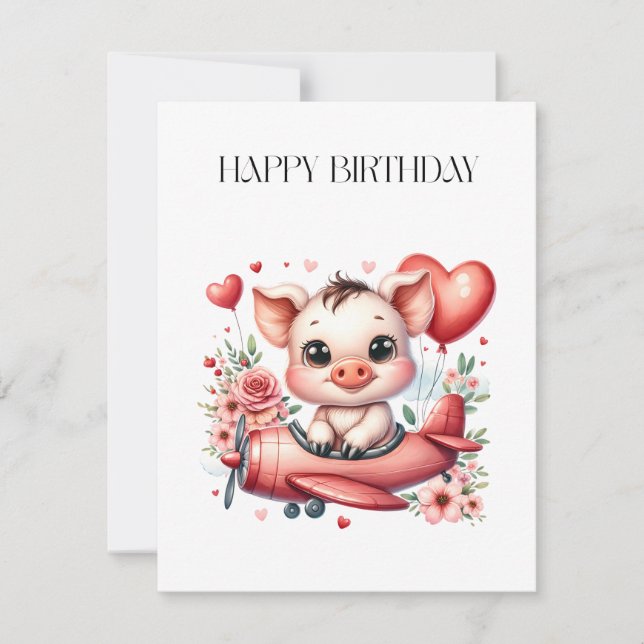 Pig Pilot Birthday Card (Front)