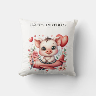 Pig Pilot Birthday Cushion