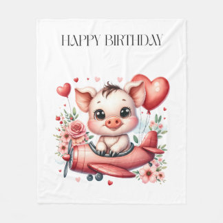 Pig Pilot Birthday Fleece Blanket