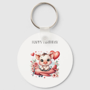 Pig Pilot Birthday Key Ring