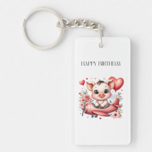 Pig Pilot Birthday Key Ring