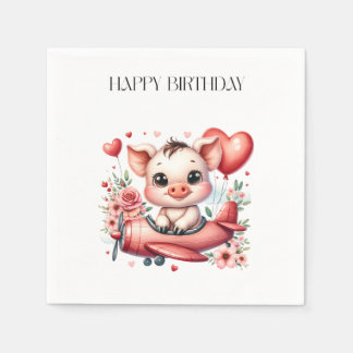 Pig Pilot Birthday Napkin