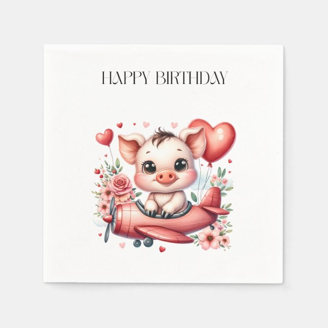Pig Pilot Birthday Napkin (Front)