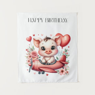 Pig Pilot Birthday Tapestry