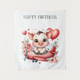 Pig Pilot Birthday Tapestry