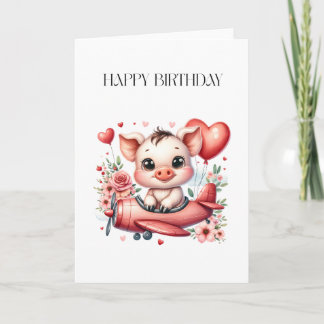 Pig Pilot Birthday Thank You Card