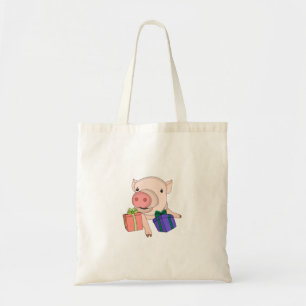 Pig Playing with Gift Boxes Tote Bag