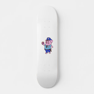 Pig policeman eating a donut   choose back color skateboard
