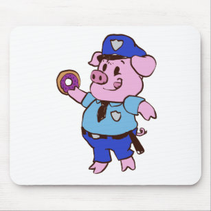 Pig policeman eating a doughnut   choose back colo mouse mat