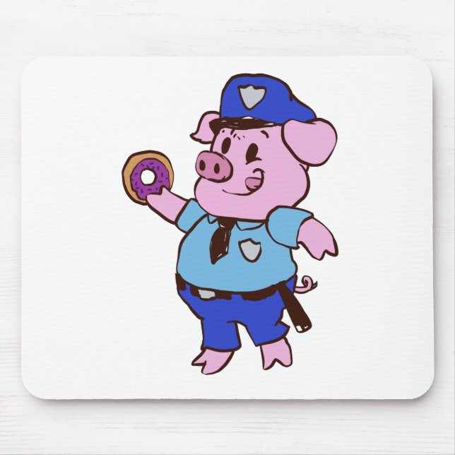 Pig policeman eating a doughnut | choose back colo mouse mat (Front)