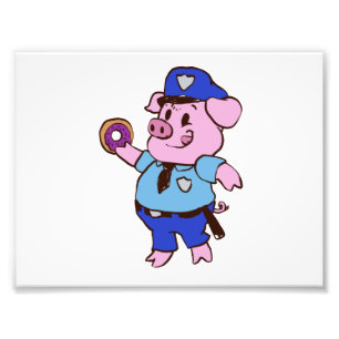Pig policeman eating a doughnut   choose back colo photo print