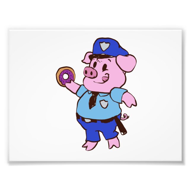 Pig policeman eating a doughnut | choose back colo photo print (Front)