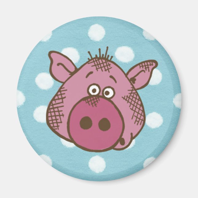 Pig Polka Dot Magnet (in blue and pink) (Front)