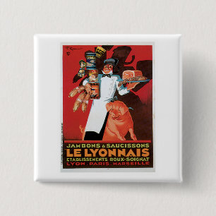 Pig Pork Ham Le Lyonnais Vintage Food Ad Art 15 Cm Square Badge