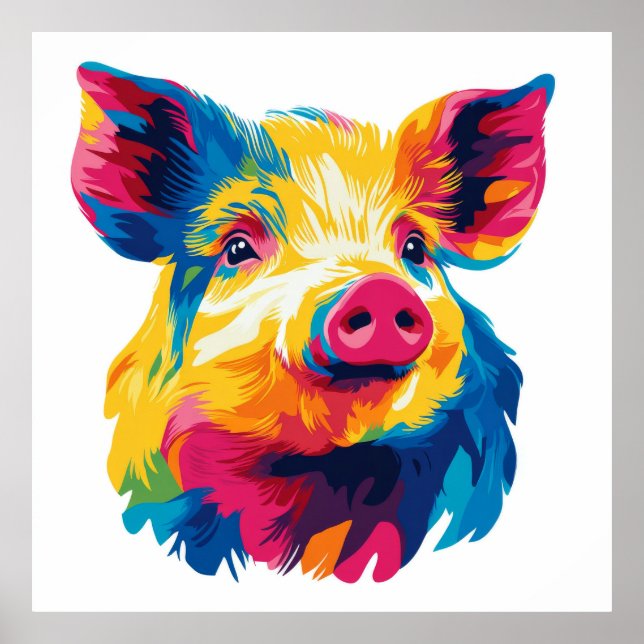 Pig Portrait Illustration Watercolour Painting Poster (Front)