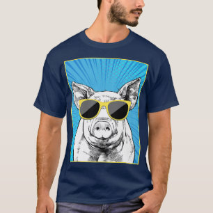 Pig Portrait Pop Art Farm Animal with Sunglasses P T-Shirt