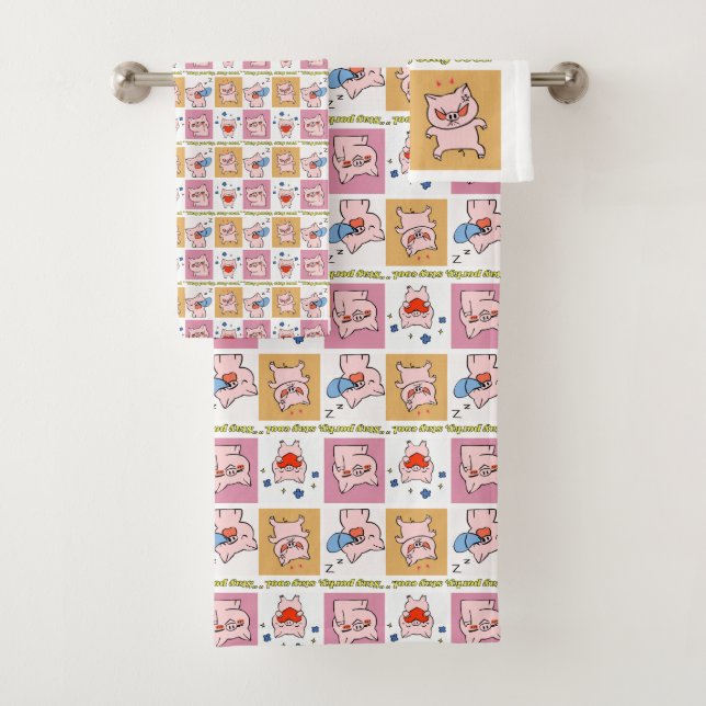 pig quote faces bath towel set (Insitu)