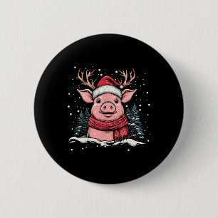 Pig Reindeer Santa Hat Christmas Xmas  6 Cm Round Badge