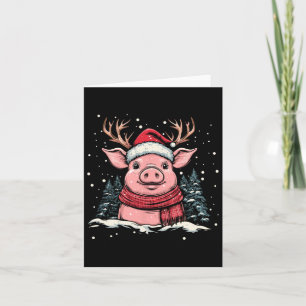 Pig Reindeer Santa Hat Christmas Xmas Card