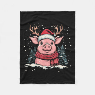 Pig Reindeer Santa Hat Christmas Xmas Fleece Blanket