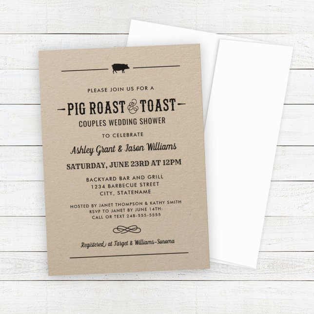Pig Roast and Toast Kraft Couples Wedding Shower Invitation (Creator Uploaded)