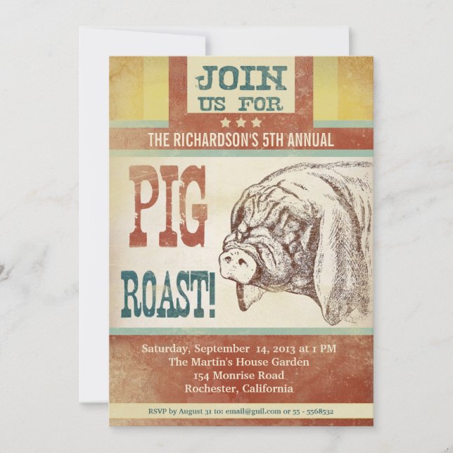 pig roast barbecue party invitations (Front)