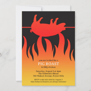 Pig Roast Flame BBQ Flat Invitation