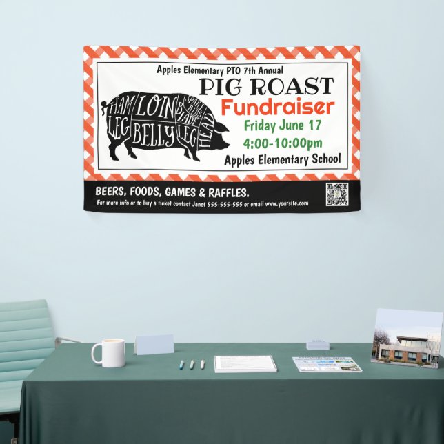 PIG ROAST Fundraiser PTO PTA Church Banner (Tradeshow)