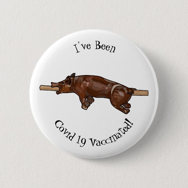 Pig roast / hog roast cartoon illustration 6 cm round badge (Front)