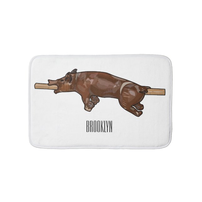 Pig roast / hog roast cartoon illustration bath mat (Front)