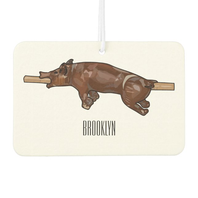 Pig roast / hog roast cartoon illustration car air freshener (Front)