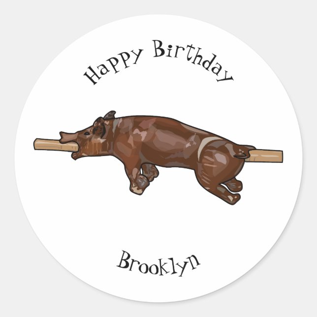Pig roast / hog roast cartoon illustration classic round sticker (Front)