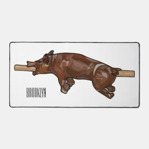 Pig roast / hog roast cartoon illustration desk mat