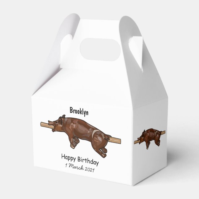 Pig roast / hog roast cartoon illustration favour box (Front Side)