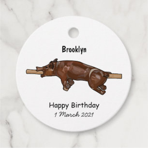 Pig roast / hog roast cartoon illustration favour tags