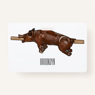 Pig roast / hog roast cartoon illustration ID badge