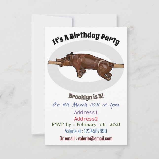 Pig roast / hog roast cartoon illustration invitation (Front)