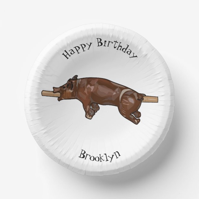 Pig roast / hog roast cartoon illustration paper plate (Front)