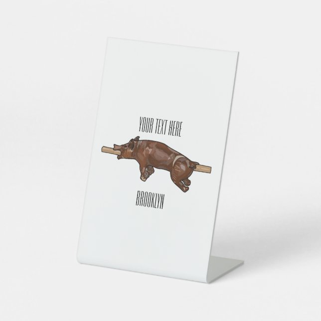 Pig roast / hog roast cartoon illustration pedestal sign (Front)